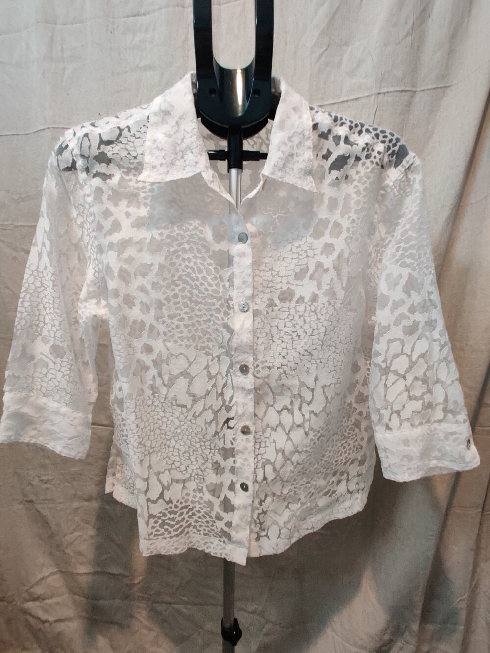Vintage Mirasol Blouse Women's Size Large Lace Button Up Cottagecore 3/4 Sleeve